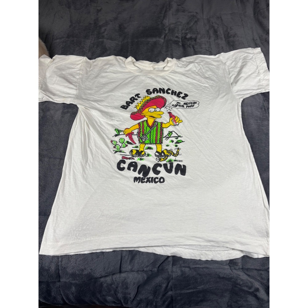 Vintage 90s Bart Sanchez Cancun Mexico Bootleg Simpsons T-Shirt White XL Loritos